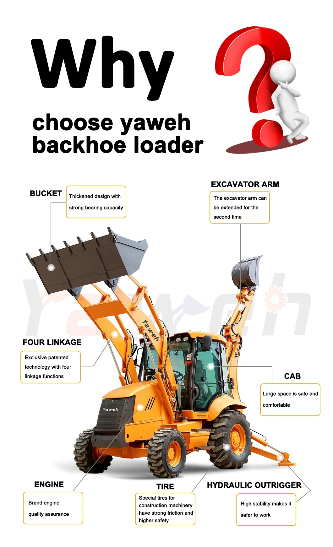 Famous Brand Yaweh 388 50HP Tractor Loader with Front End Loader and Backhoe Loader